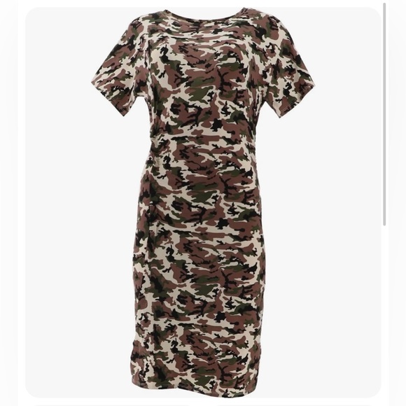 SEED TO STYLE Dress Organically Camouflage T-Shirt Ruched Side Dress - Picture 8 of 15